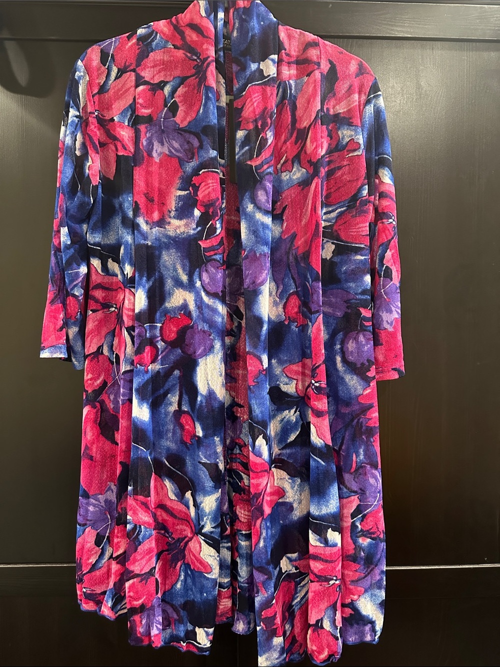 Open-Front Floral Duster Cardigan in Pink and Blue